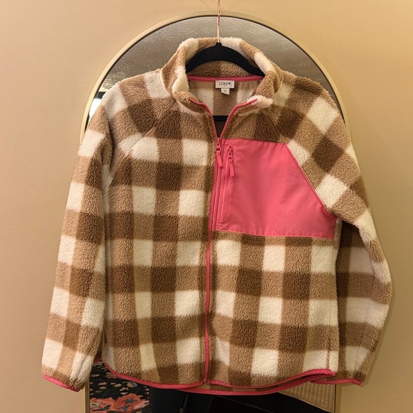 J. Crew Factory Tops - J. Crew Factory Brown and Pink Plaid Fleece Hoodie